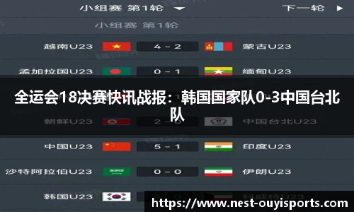 全运会18决赛快讯战报:韩国国家队0-3中国台北队